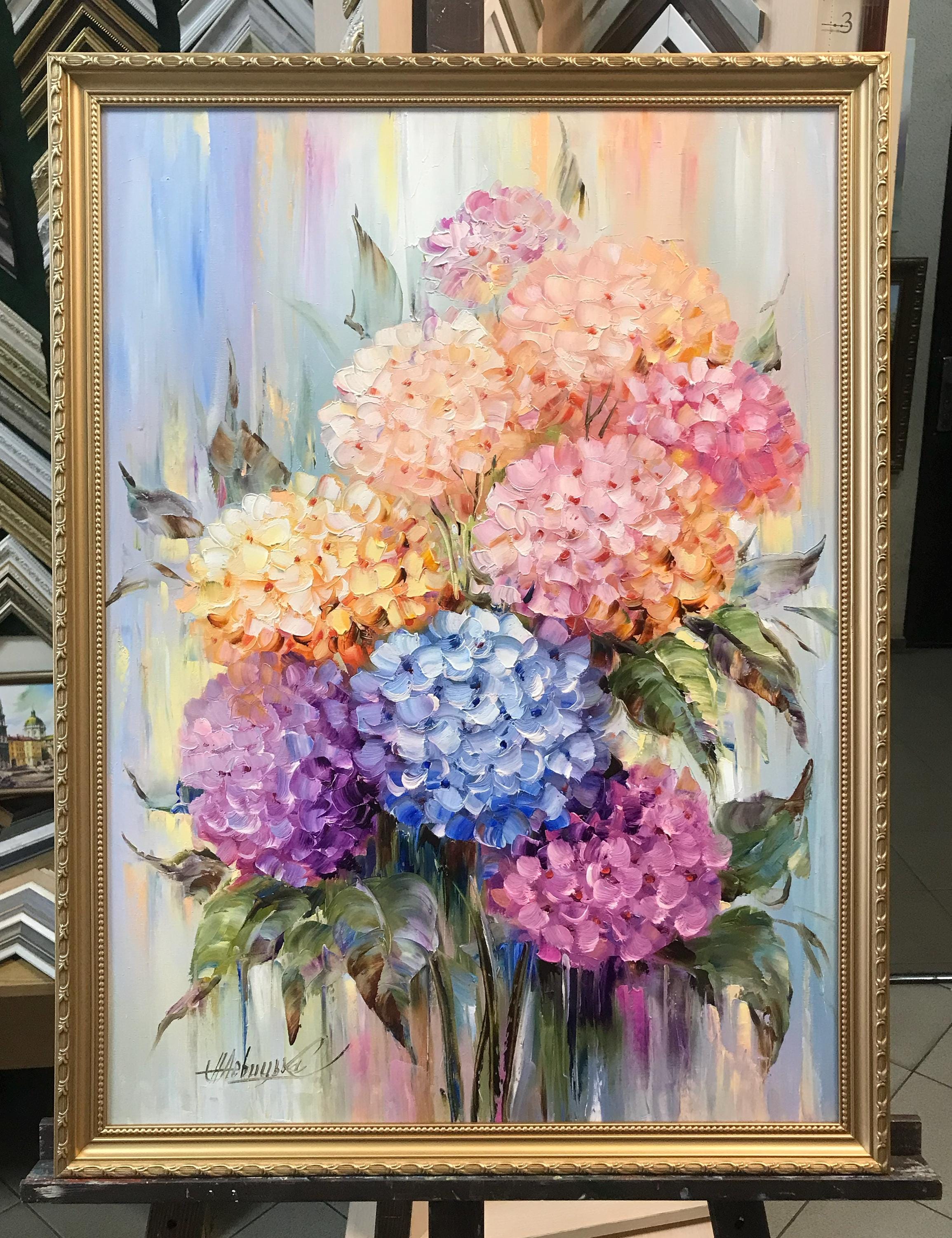 Abstract Hydrangea Painting on Canvas Pink Hydrangea Wall Art