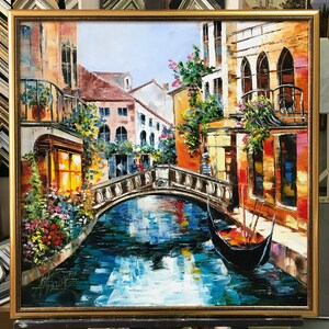 Venice Oil Painting Original Italy Painting Venetian Art Italian Landscape Painting 36x36 Venice Italy Artwork Canvas Venice Canal Painting image 6
