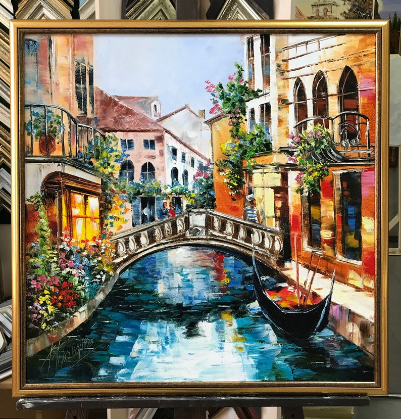 Venice Oil Painting Original Italy Painting Venetian Art Italian Landscape Painting 36x36 Venice Italy Artwork Canvas Venice Canal Painting image 6