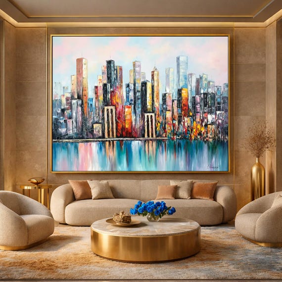 New York City Canvas Painting, Manhattan Brooklyn Bridge, Large