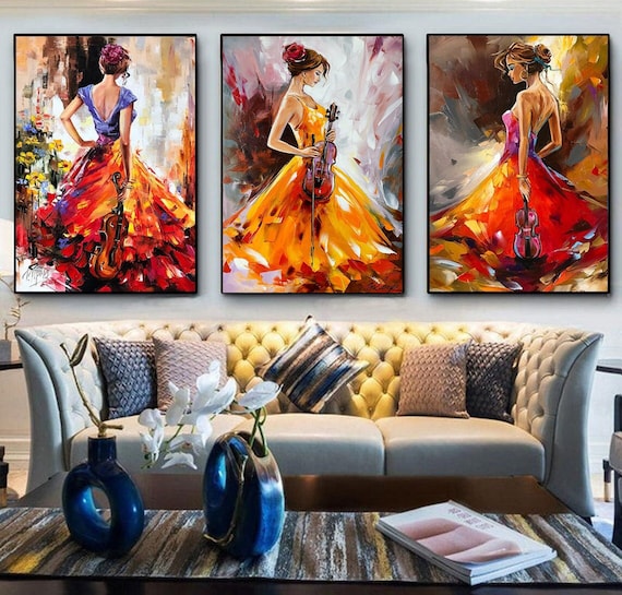 Drie meisje schilderijen op canvas set van 3 kunst aan de muur