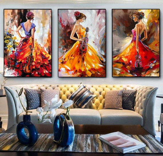 Three Girl Paintings on Canvas Set of 3 Wall Art Framed Colorful Matching  Oil Paintings Abstract Woman Art Luxury Paintings 3 Piece Wall Art 