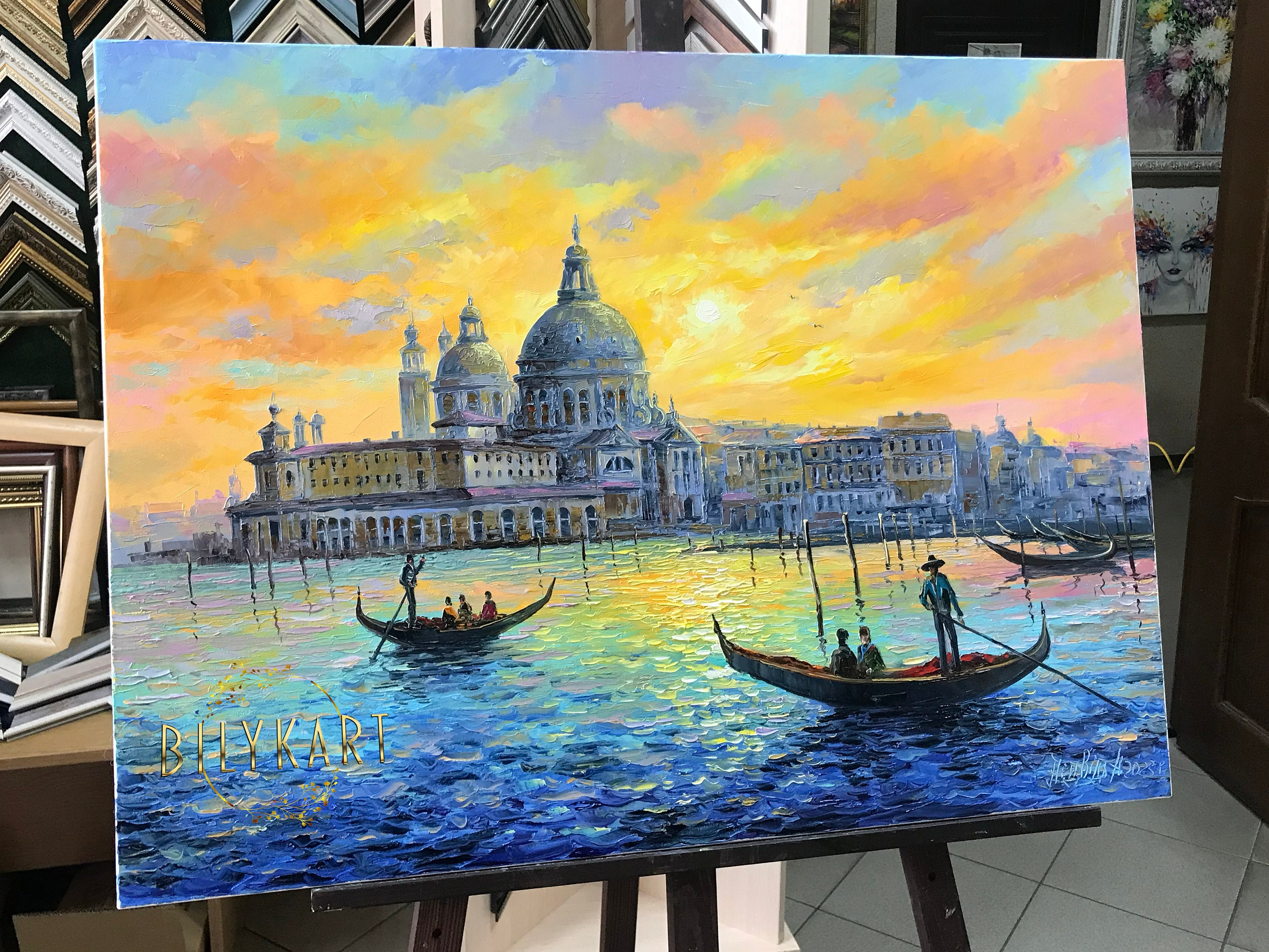 ベネチア運河の油絵、イタリアのオリジナル絵画、ベネチアの壁掛け