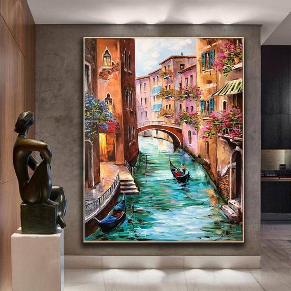 Venice Italy Painting Original Canvas Art Gondola Boat Painting Travel to  Italy Gift Italian Wall Art Framed Venetian Canal Oil Painting 