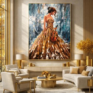 Gorgeous Girl With Violin Oil Painting Abstract Woman Wall Art Luxury ...