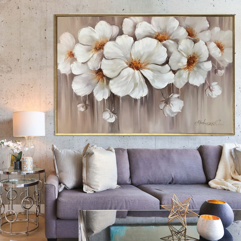Abstract Flower Oil Painting Large White Flowers Wall Art - Etsy