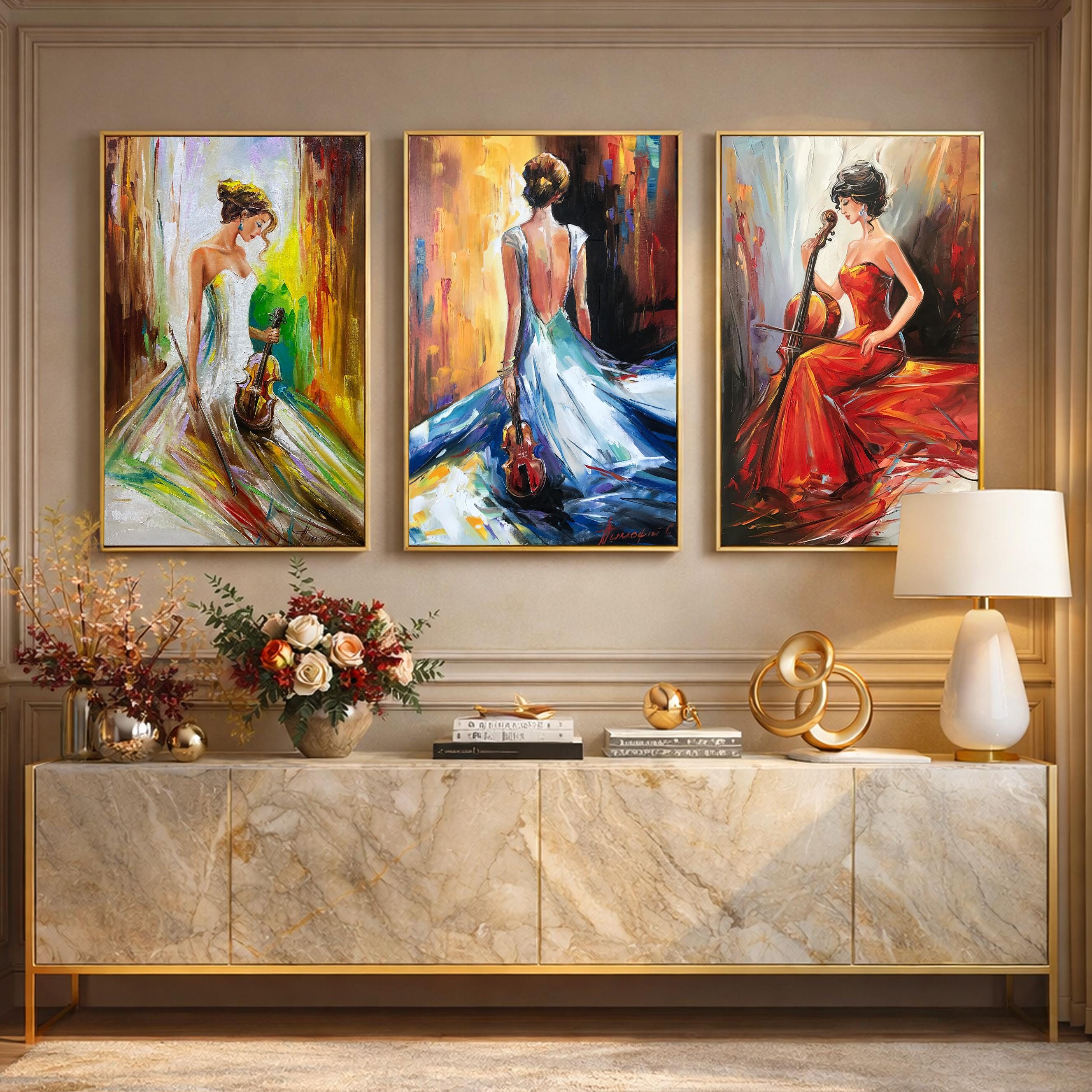3 Matching Paintings on Canvas Original Set of Three Wall Art
