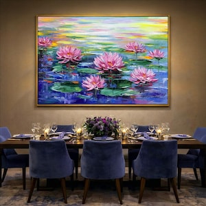 Claude Monet Painting on Canvas Water Lilies Wall Art Pink Lotus Flower ...