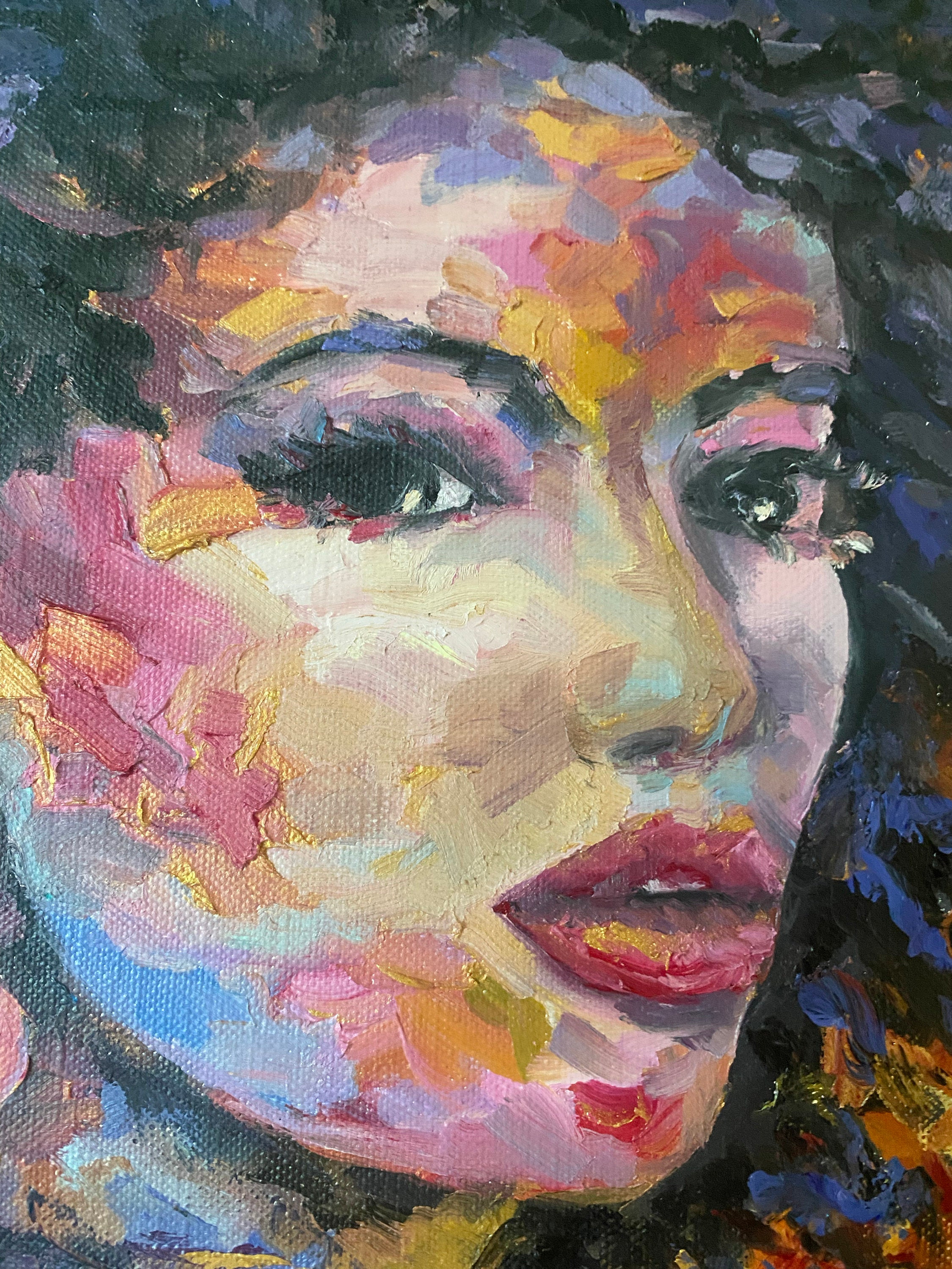アフリカ系アメリカ人女性の肖像画油絵、金の抽象画 - Etsy 日本