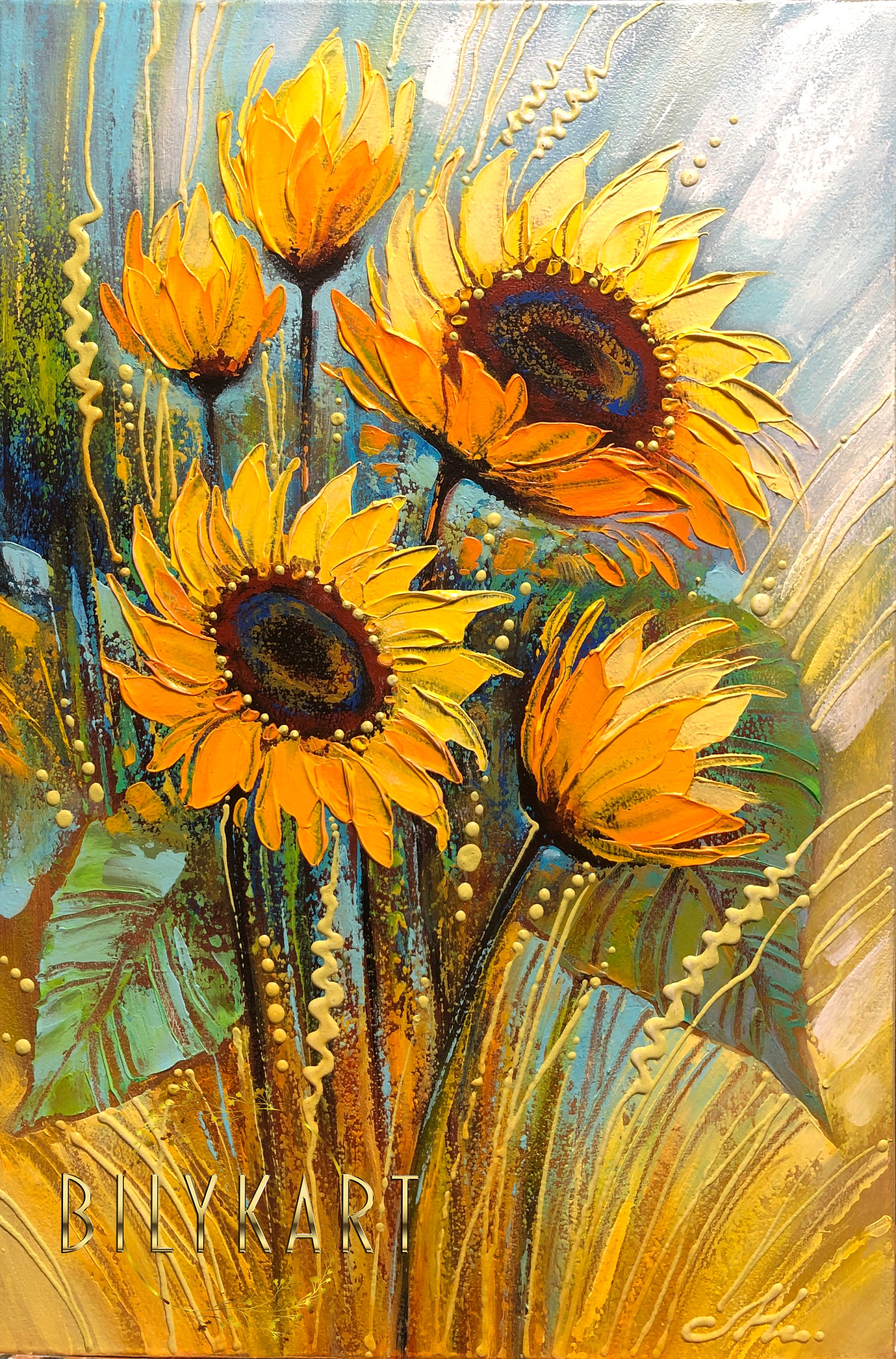 Impasto Sunflowers Painting on Canvas Abstract Sunflower - Etsy 日本
