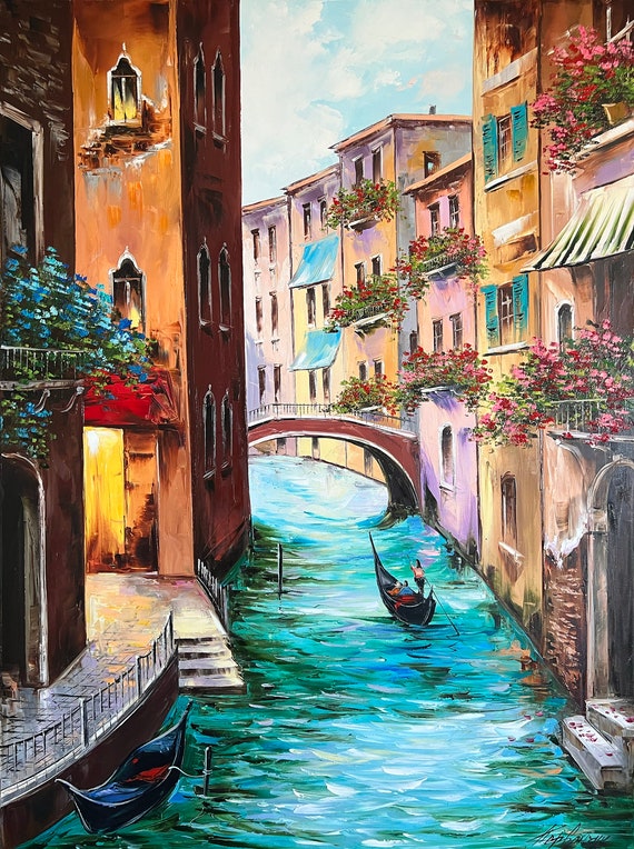 油彩画 ヴェネツィア 運河風景 絵画 額縁付き インテリア アート 匿名発送 絵画 風景画(街並み) イタリア ヴェネツィアの運河 インテリア