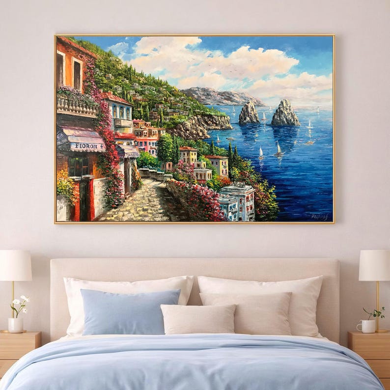 Capri Italy Oil Painting Original Amalfi Coast Painting on Canvas The Most Beautiful Italy Coastal Towns Cities Villages Paintings for Sale image 4