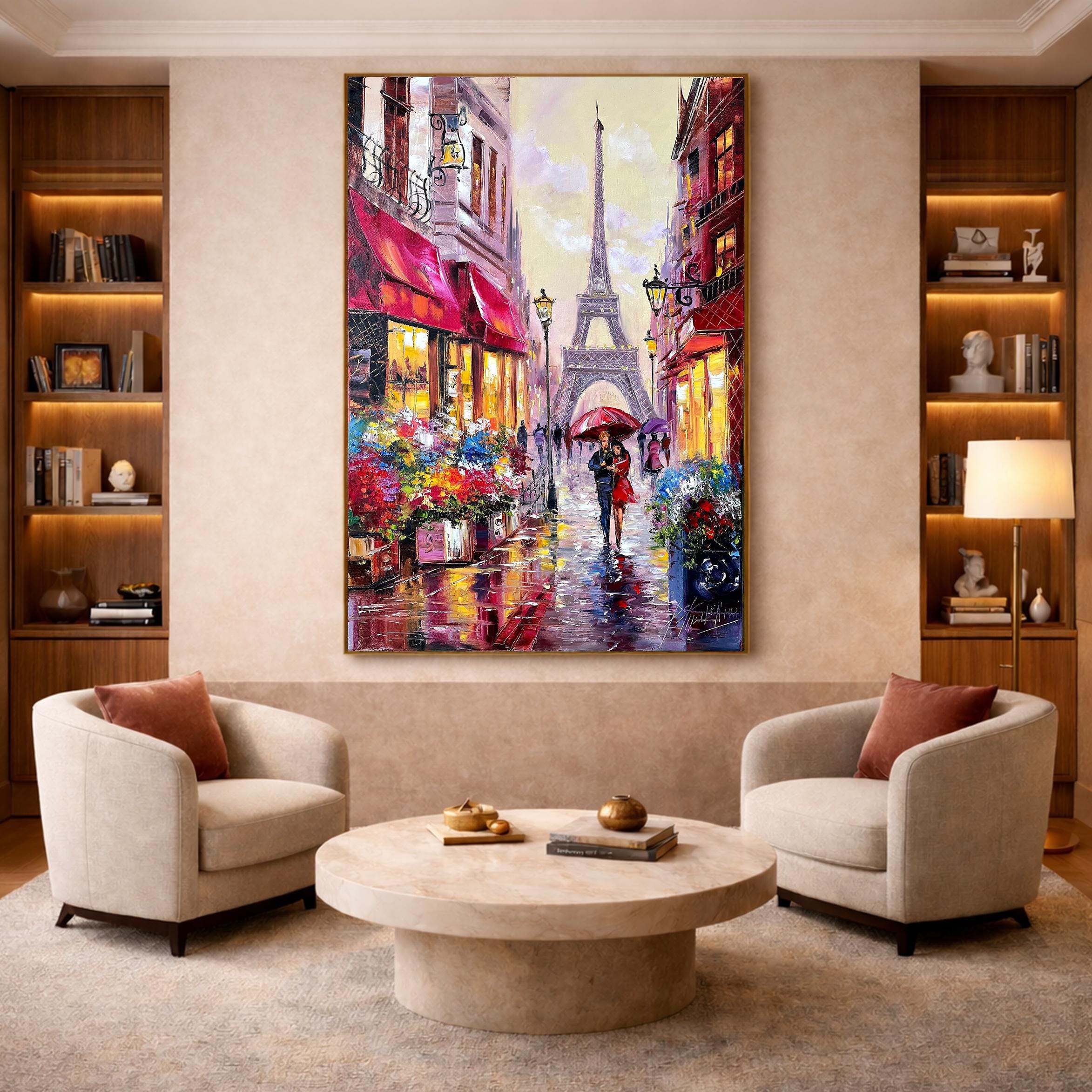 STYLER Canvas foto Couple 70 x 100 cm I muurschildering Parijs Eiffeltoren romantisch I Woonkamer Slaapkamer Kantoor I Wanddecoratie zwart wit elegant modern I Made in Europe