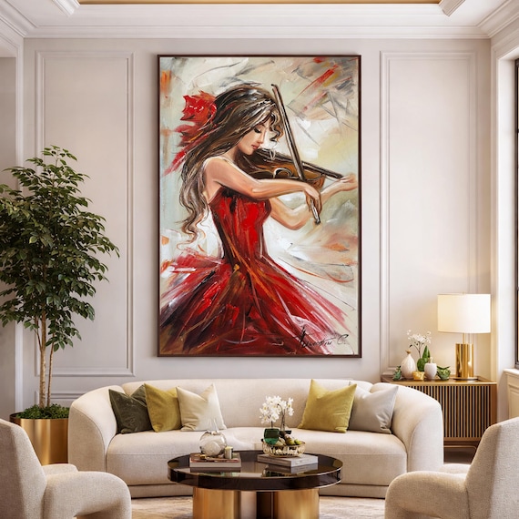 oil painting lady in red dress Oil Painting Venetian Girl in Red Dress Holding Doll