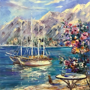 Amalfiküste Italien Ölgemälde Originale italienische Malerei Große Italien Szene Wandbild Boot Malerei Italien Küstenlandschaft Positano Küste Malerei