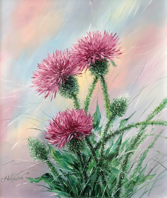 Thistle Oil Painting Scotland Thistle Art Original Plant Etsy