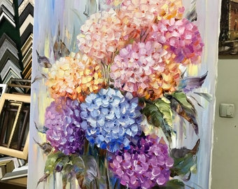 Abstract Hydrangea Painting on Canvas Pink Hydrangea Wall
