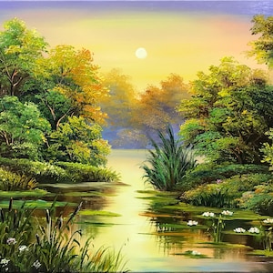 Lowcountry Painting Marsh Landscape Oil Painting Original Low Country Artwork Lakeside Painting Lowcountry Marsh Art Night lake painting