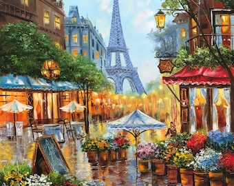 Original Paris Oil Painting on Canvas Modern Eiffel Tower Wall Art Date Night City Painting Romantic Artwork Paris Paintings Parisian Decor