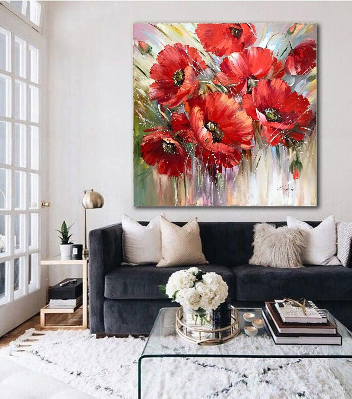 Little Mouse Sitting on Poppies 30 in x 40 in Painting Canvas Art Print, by Designart