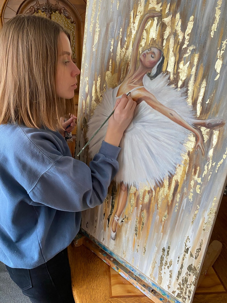 Abstract Ballerina Oil Painting Original Gold Ballerina Wall Etsy