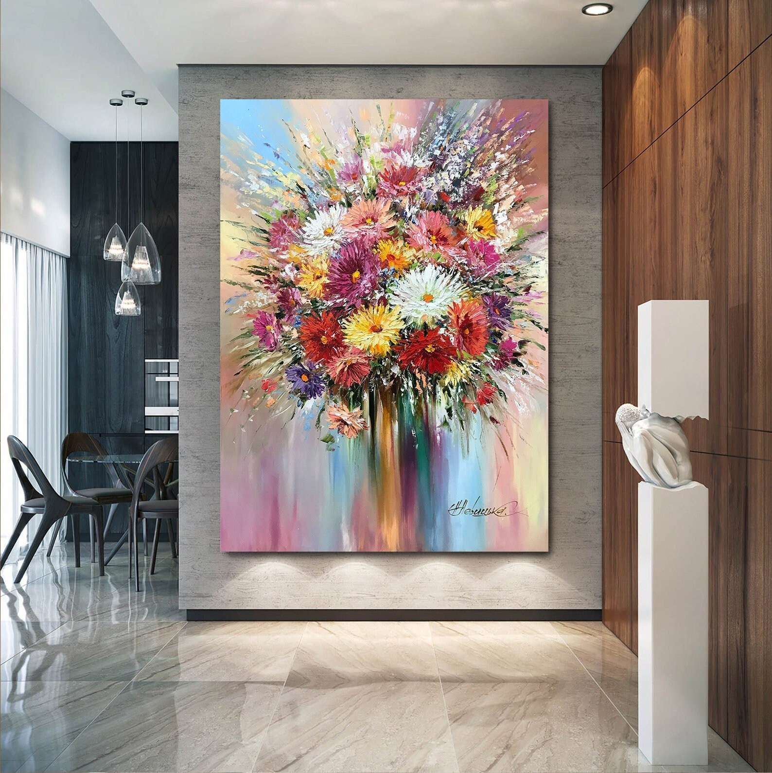 Large Abstract Flower Oil Painting on Canvas Modern Floral Wall