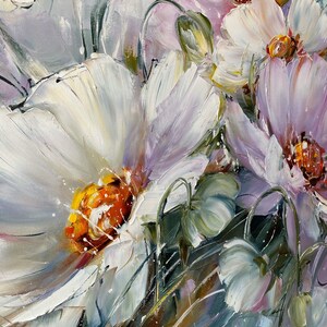 Large Flowers Oil Painting Original Daisy Wall Art Saga Green Purple Dining Room Decor Above Bed Art 40x30 Realistic Flower Daisy Painting image 4