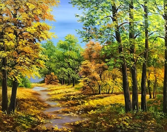 魅惑の森の油絵、夢のような天使たち、色彩豊かな風景、キャンバス、16