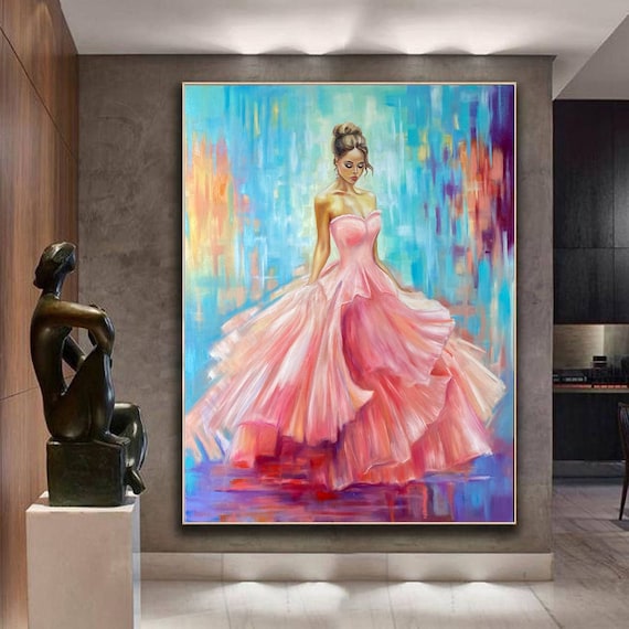 knee length dresses for ladies Elegant Lady in Red Dress Oil Painting