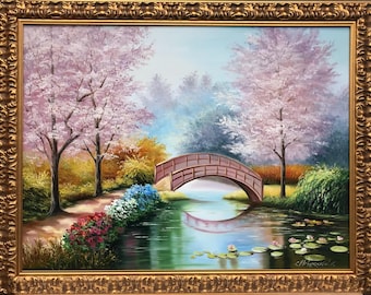 キャンバスに描かれた睡蓮の油絵 抽象的なテクスチャの絵画 蓮の池の