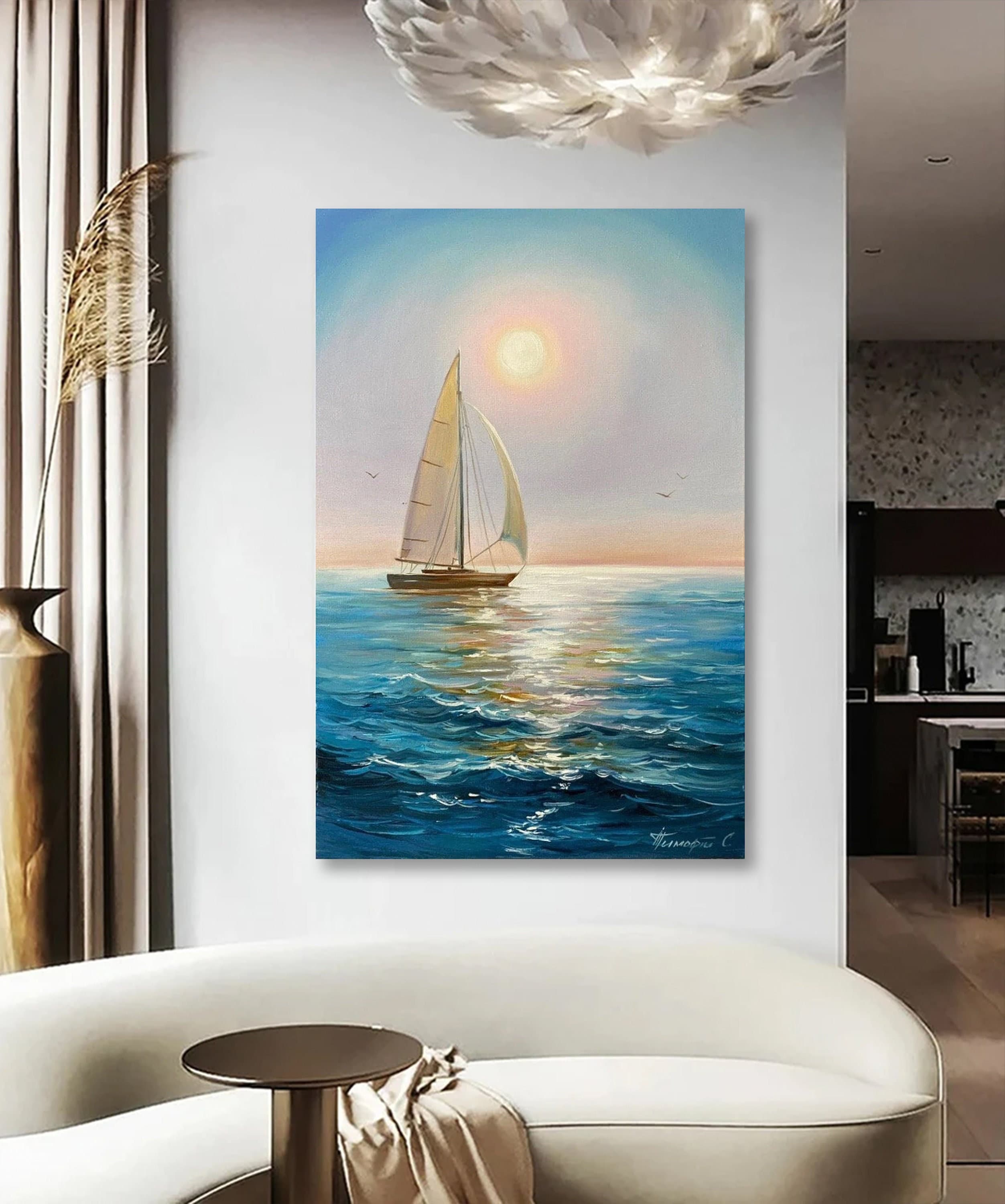 Dropship Hand Painted Oil Painting Gold Yellow Wall Painting Navy Blue  Seascape Painting On Canvas Acrylic Painting Sea Wave Ocean Painting Extra  Large Living Room Wall Art to Sell Online at a
