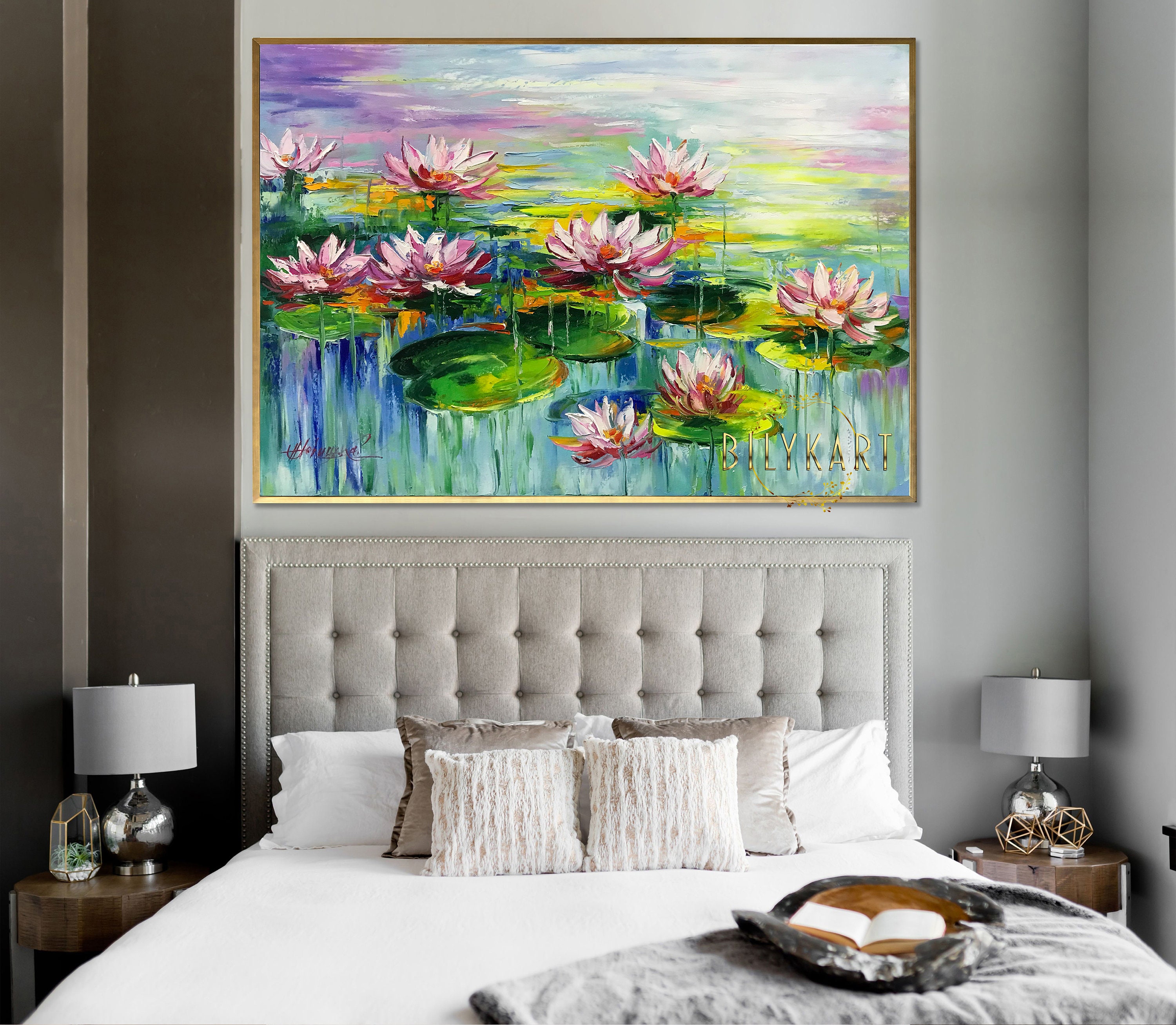 Water lily canvas painting, Monet water lilies wall decor, Claude monet  pond, Monet water plant oil painting 27.6 by 19.7 Painting by Lada Stukan