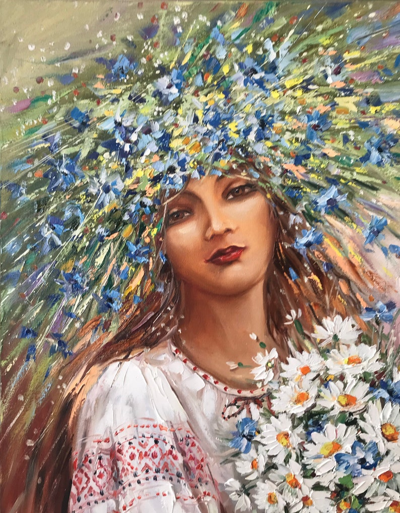 Ukrainian Woman Oil Painting Original Girl With Flowers in Her Hair ...