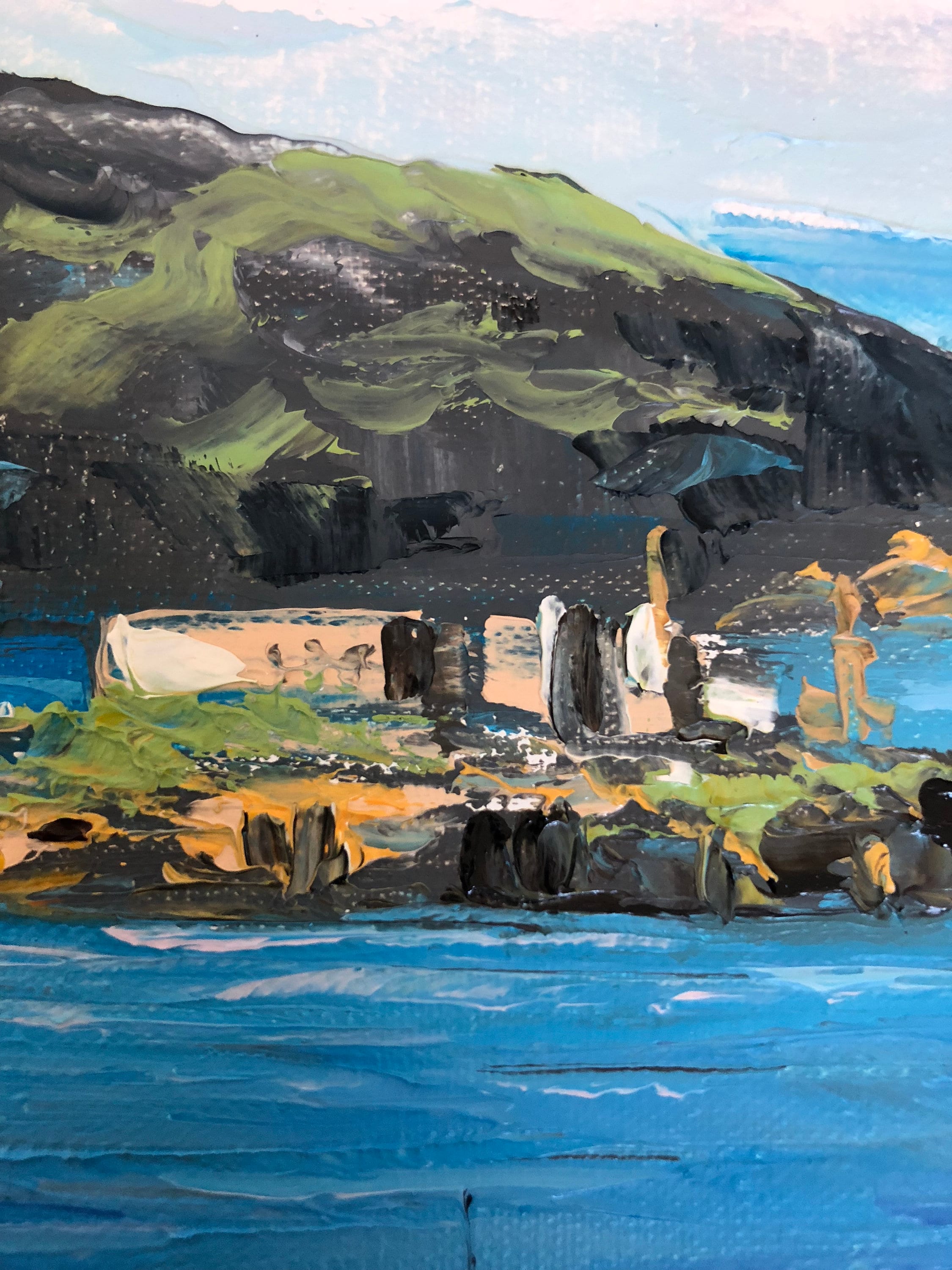 油絵 油彩画 絵画 肉筆画 路面電車 サンフランシスコ 金縁額 海の街