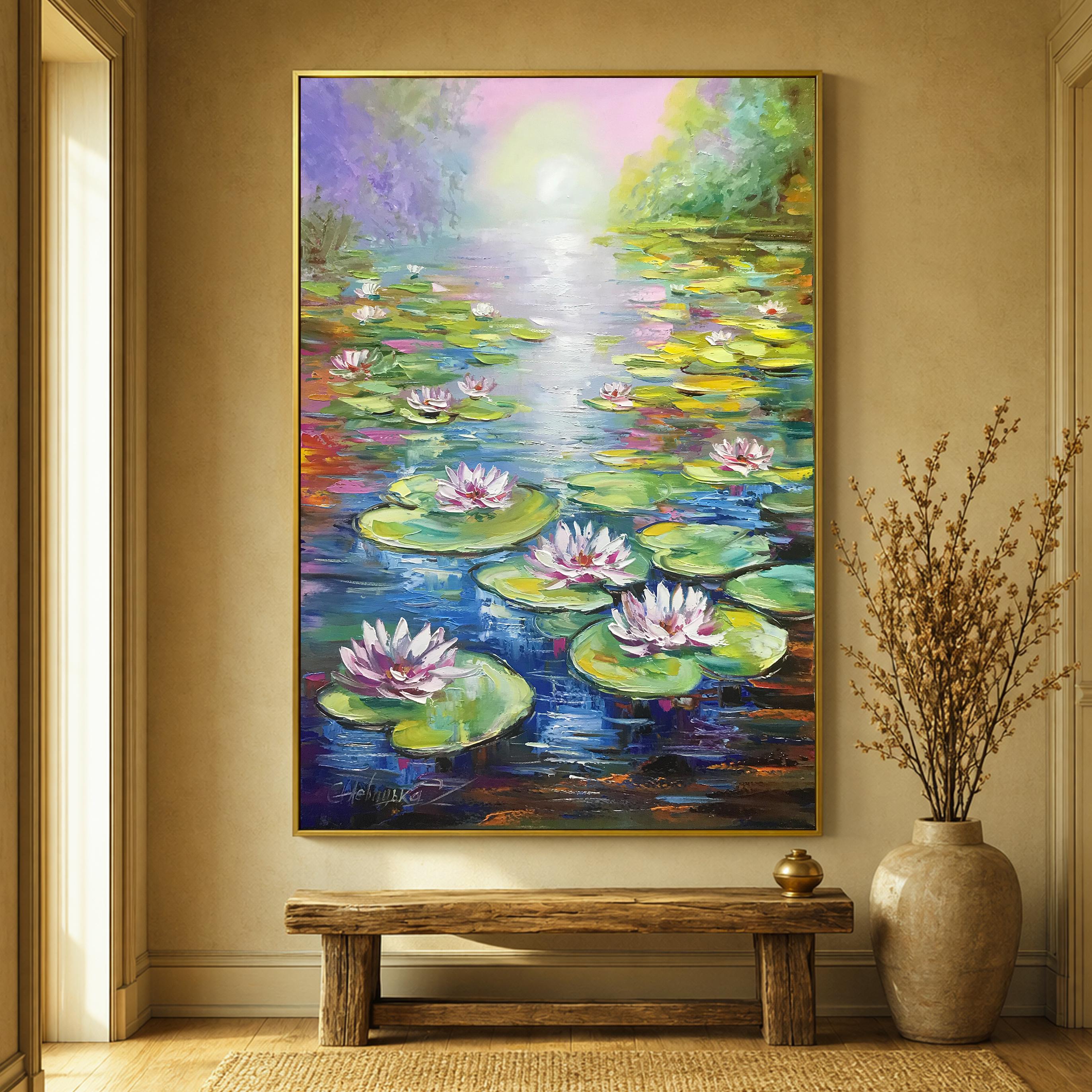 クロード・モネの絵画 オリジナル睡蓮の池のアート ピンクの蓮の花の