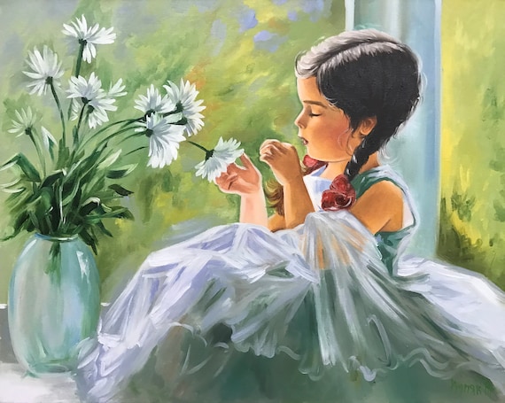 小さな女の子の絵画 オリジナルアートワーク 小さな油絵 美しい 小さな女の子の絵画 オリジナルアートワーク 小さな油絵 美しい