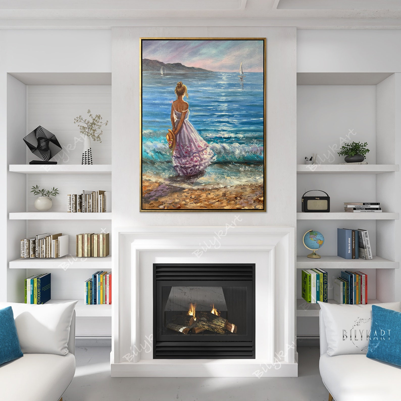Beach Girl Oil Painting Woman by the Ocean Wall Art Romantic Gift for ...