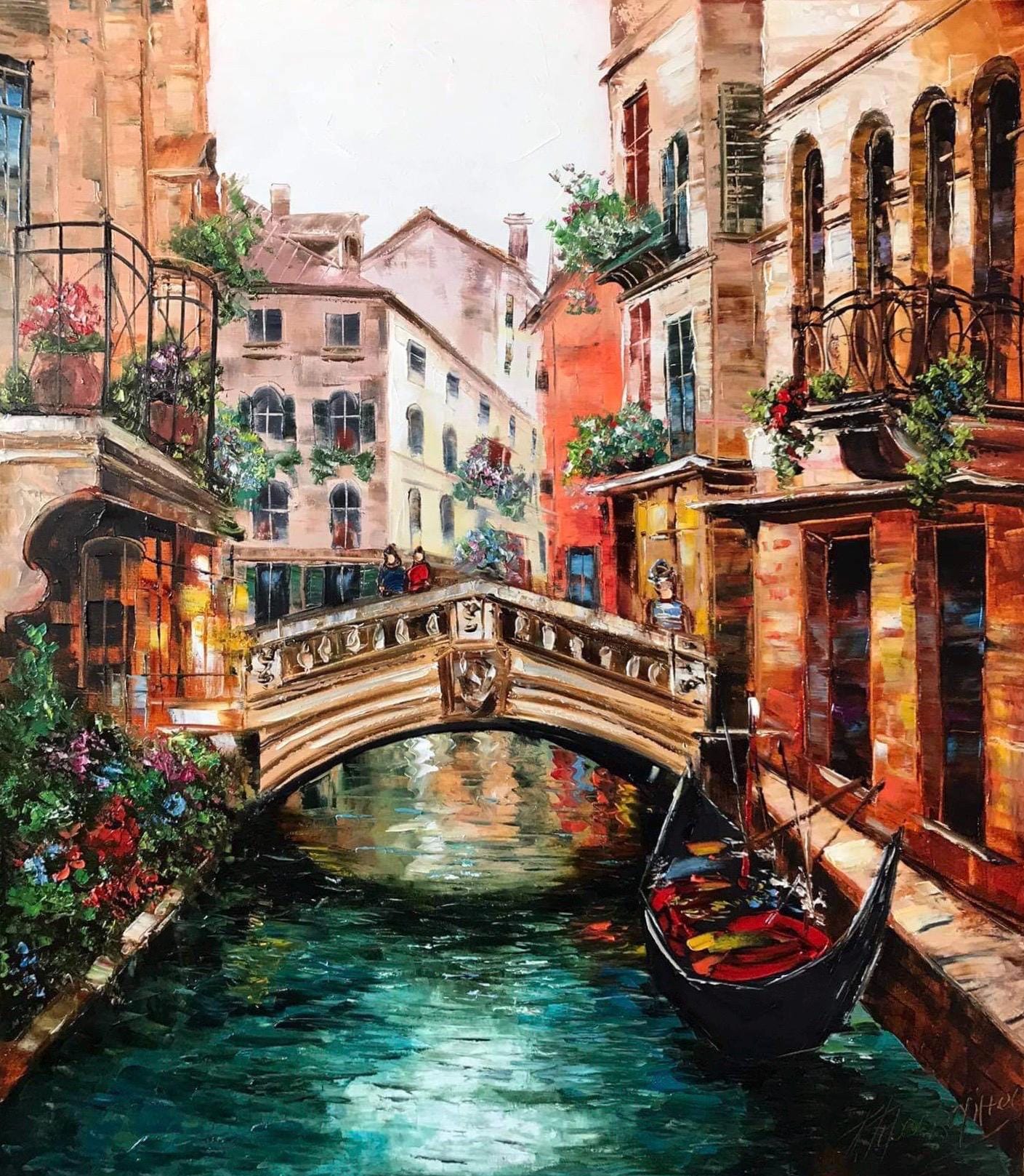 Italian Painting Original City Wall Art Gondola Artwork Travel