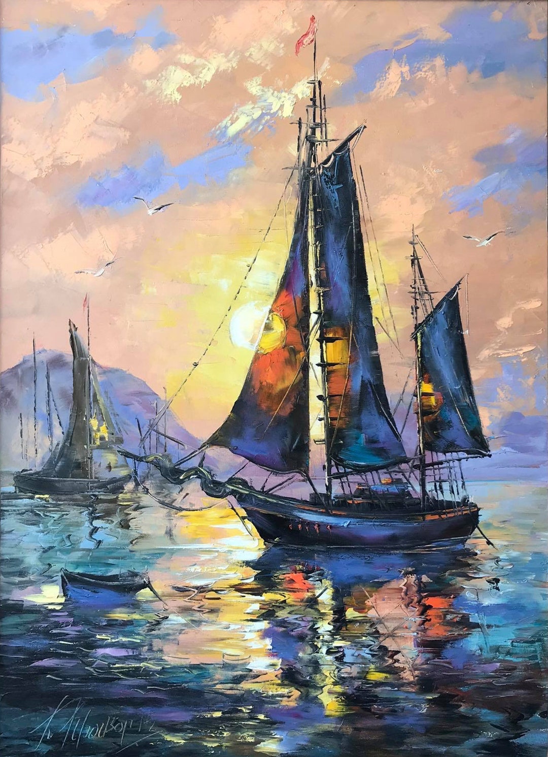ヴィンテージ 大判 風景画 絵画 油絵 油彩画 舟 帆船 額縁 額装 インテリア 楽天市場】絵画 油彩画 F6号 「帆船」 手描き 額付き 油絵 肉筆