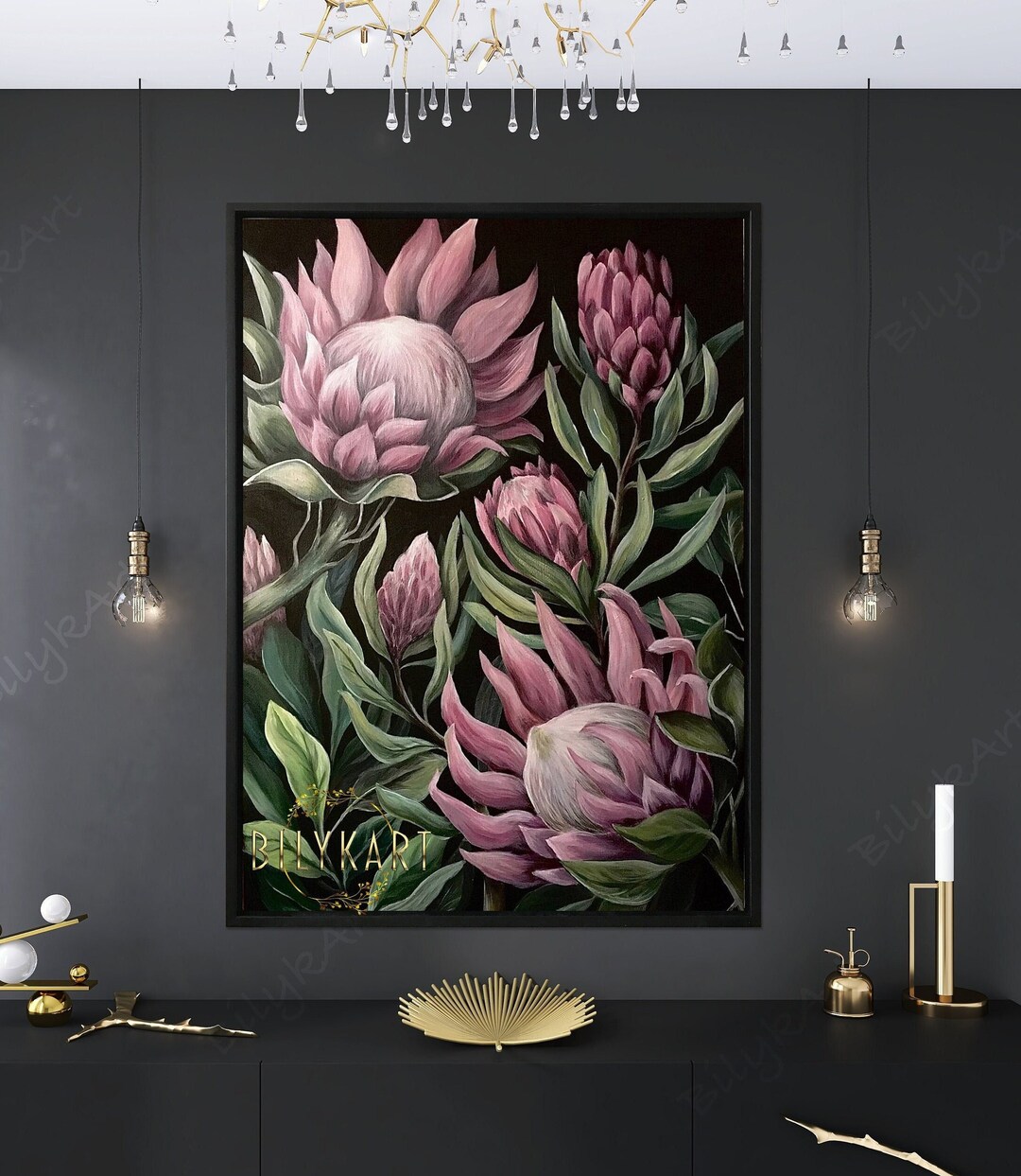 Dark Floral Painting Original Canvas Dark Moody Wall Art Dark Floral ...