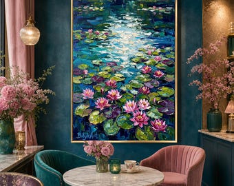 キャンバスに描かれた睡蓮の絵画 クロード・モネ 睡蓮の壁画 蓮の花の