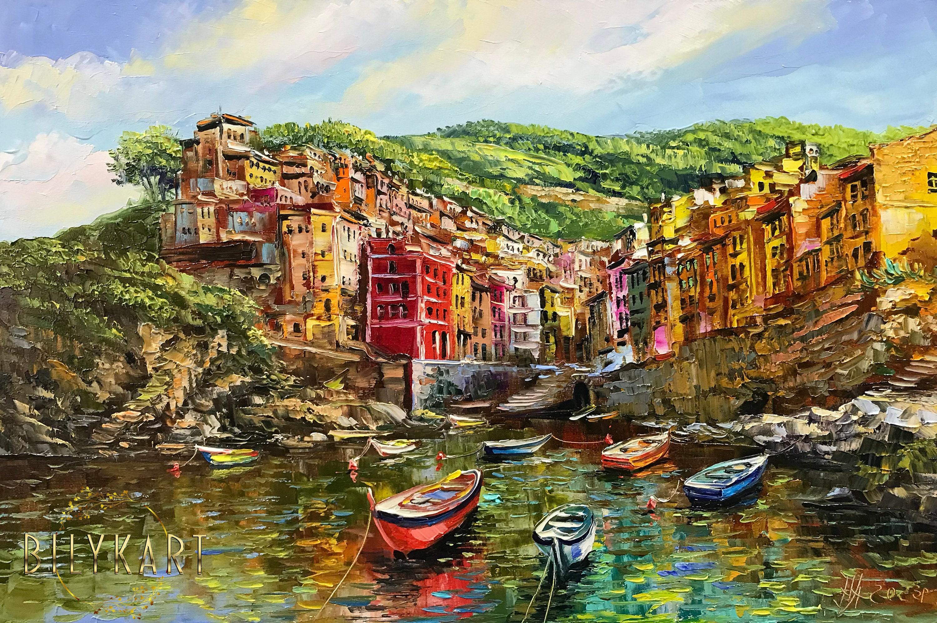 Original Cinque Terre Italy Oil Painting: Italian Coastal Canvas Wall ...