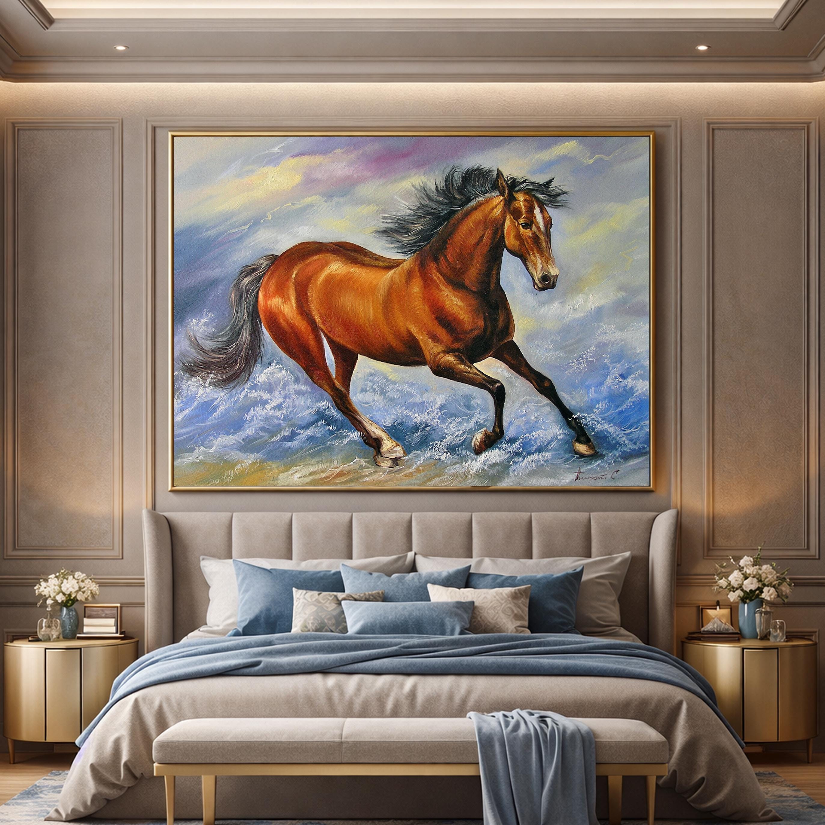 Running Horse Oil Painting Original Large Horse Wall Art Hand Made