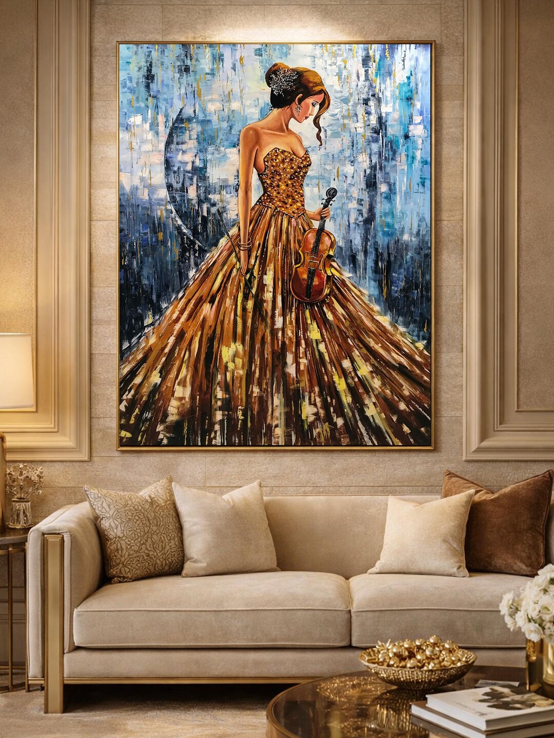 Violin Woman Oil Painting Original | Large Abstract Violinist Canvas ...