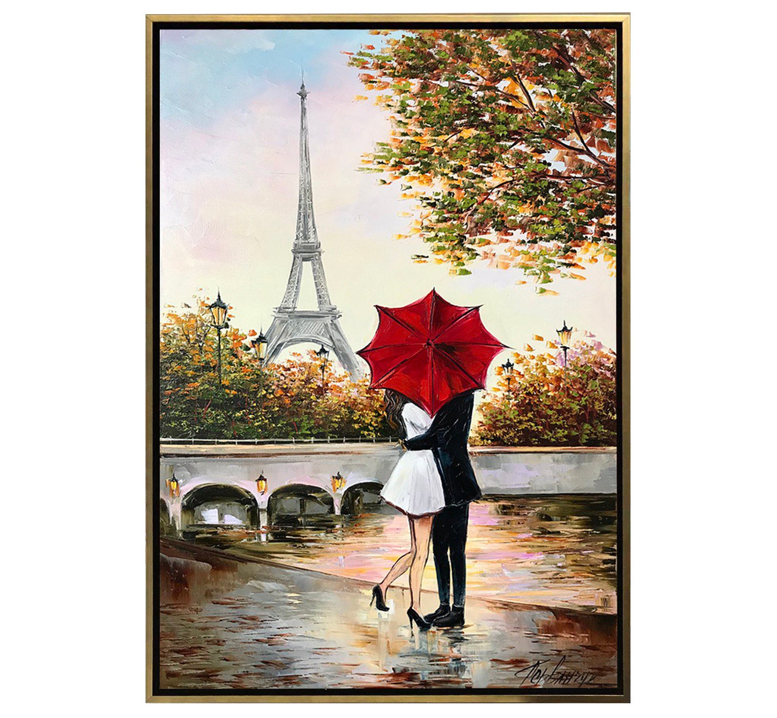 Couple Kissing Under Red Umbrella Painting Romantic Wall Art | Etsy
