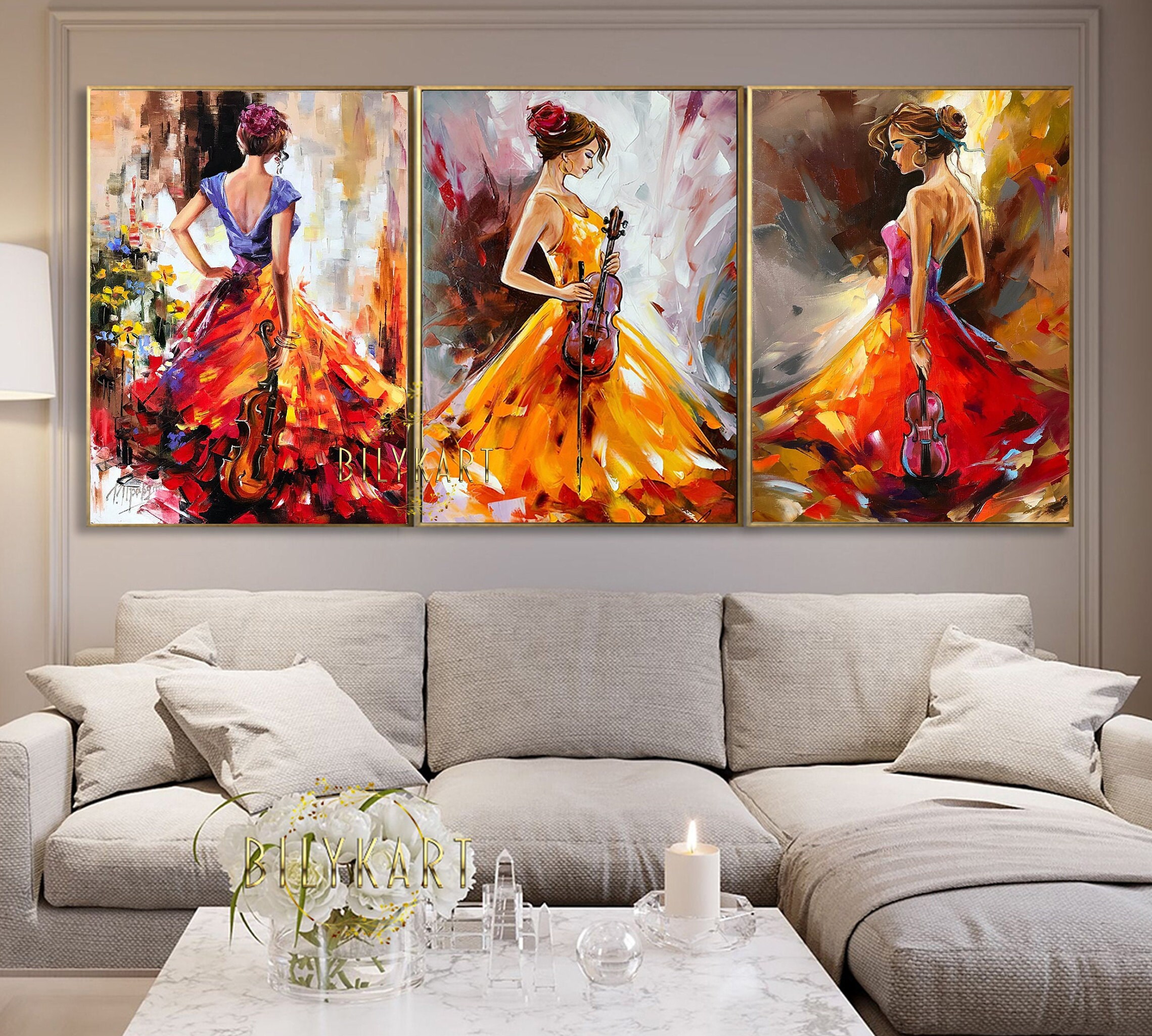 Three Girl Paintings on Canvas Set of 3 Wall Art Framed Colorful Matching  Oil Paintings Abstract Woman Art Luxury Paintings 3 Piece Wall Art 