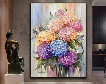 Abstract Hydrangea Painting on Canvas Pink Hydrangea Wall Art