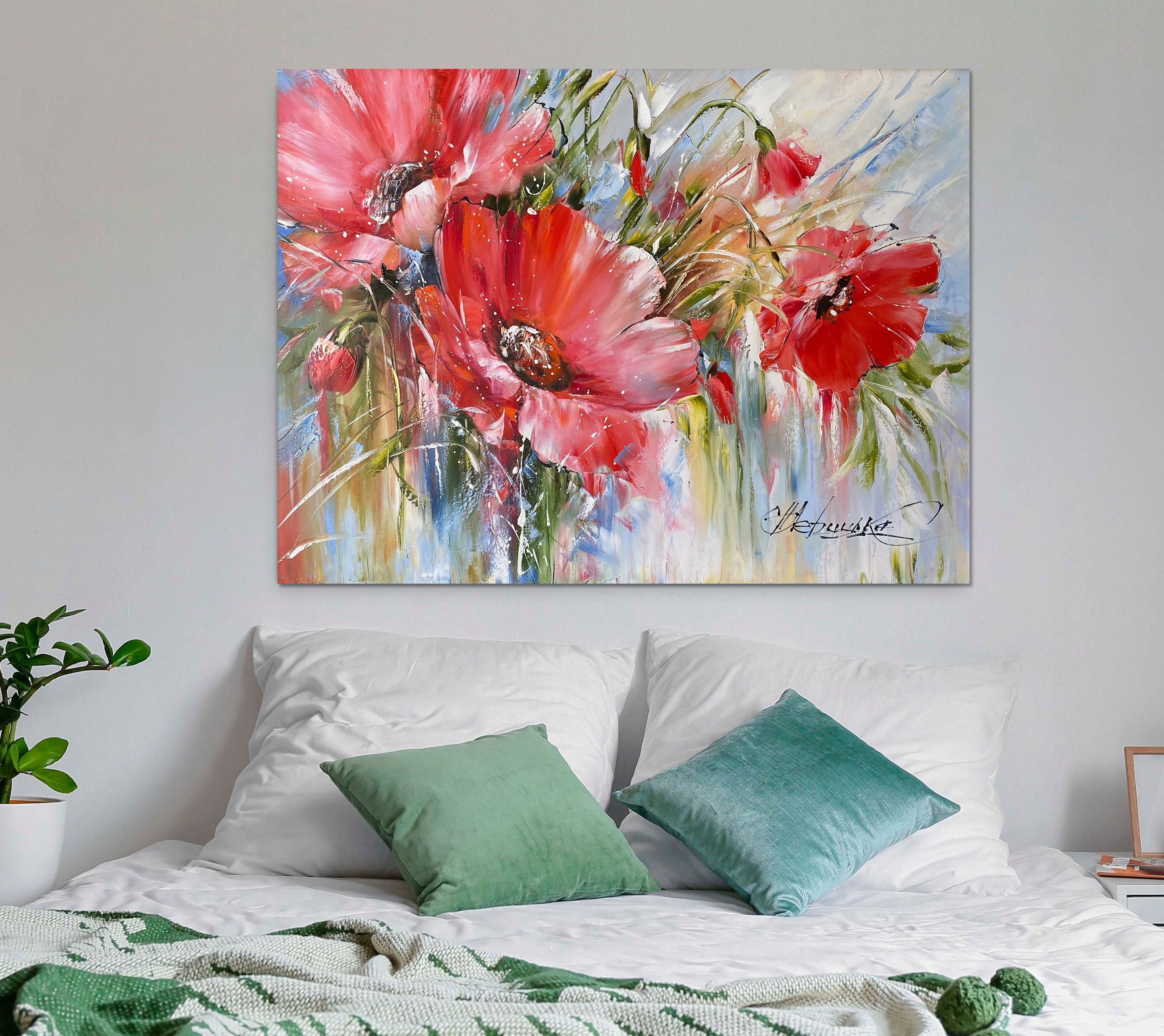 Framed Stretched Blooming Poppy Flowers Oil Painting, Set of 3, 40 x 27.5  - On Sale - Bed Bath & Beyond - 32385481