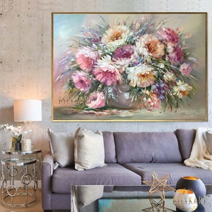 Large Peony Oil Painting on Canvas Peonies Wall Art Sage Green - Etsy