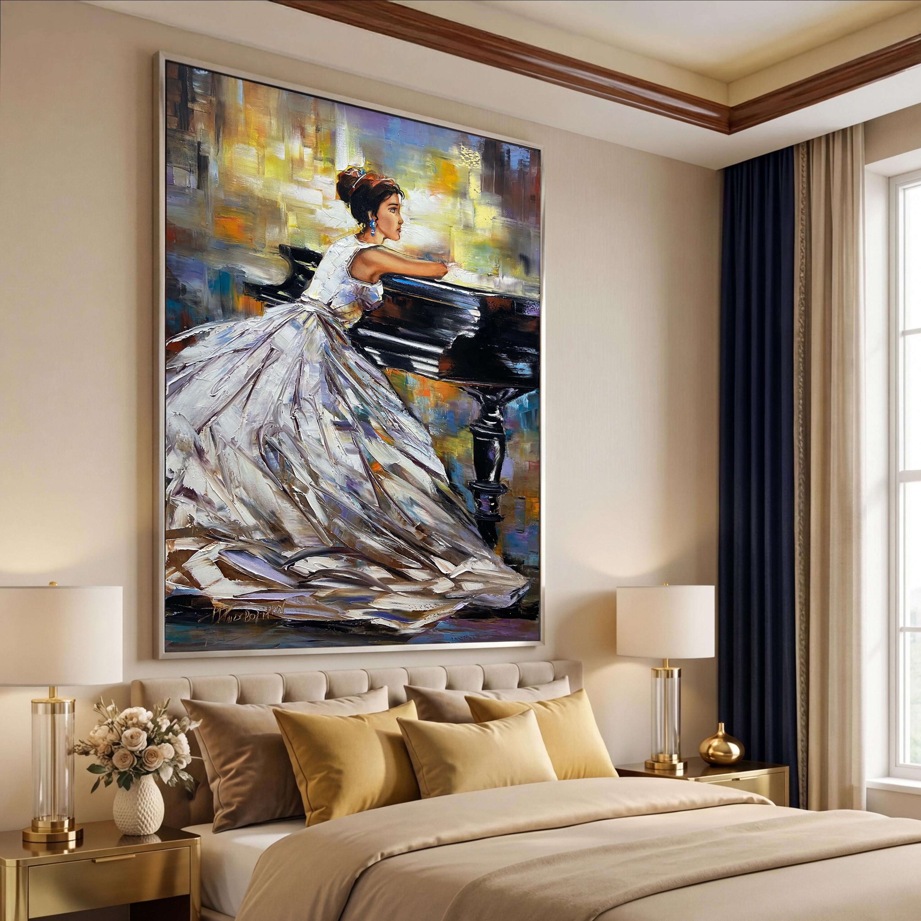 Pianist Painting Girl Grand Piano Wall Art Woman Sitting Art Lady ...